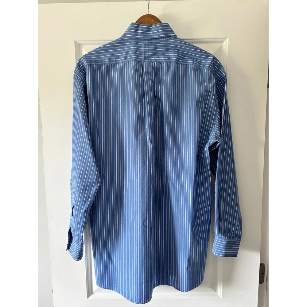 Jos. A. Bank Button Down Shirt Mens 16.5-34 Blue Striped Traveler Cotton Office